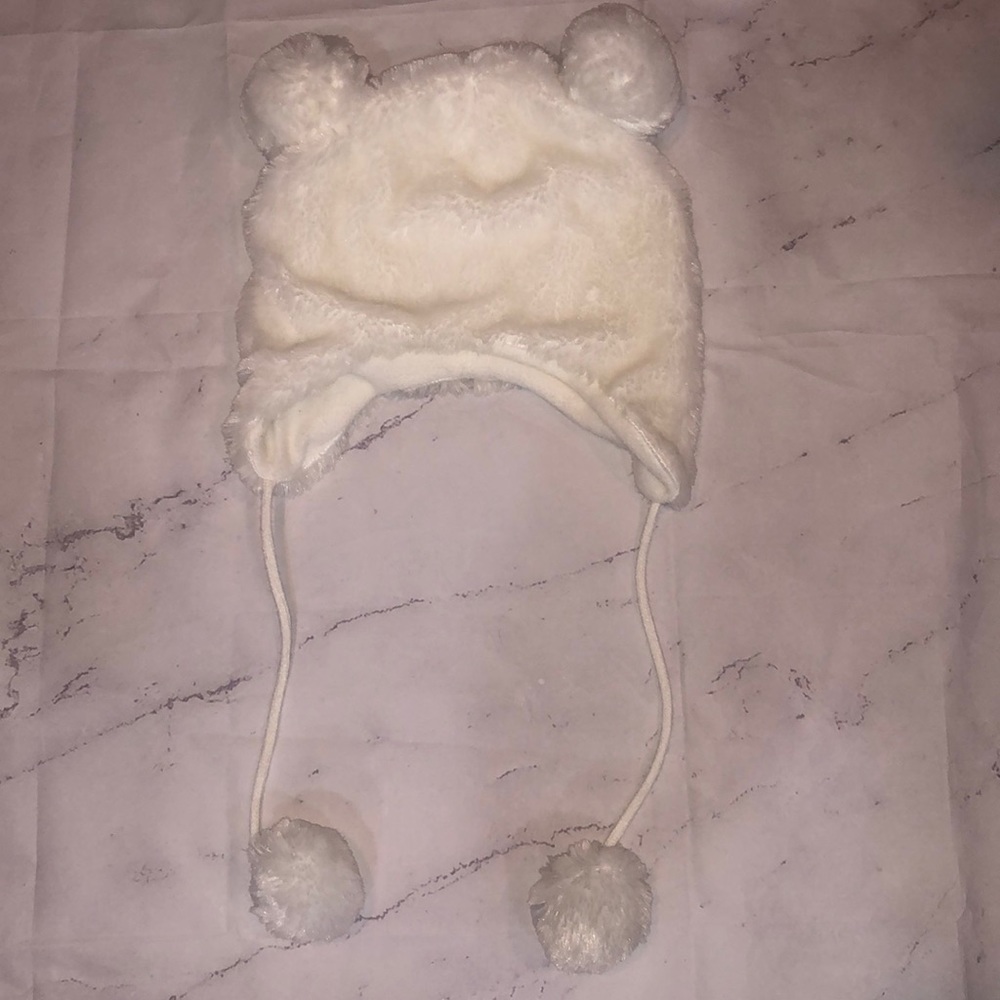 S O L D Plush White Bear Beanie